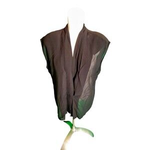 Anne Klein Vintage Silk Chiffon Crepe Blouse Sheer Top Black Sz S/M